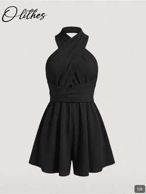 NWOT Black High Waist Backless Romper